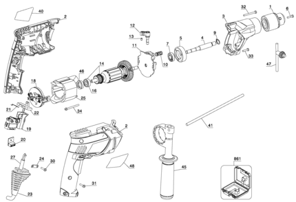 Default Diagram and Parts List for KR750-B3LZ Type 2 Black and Decker Hammer Drill